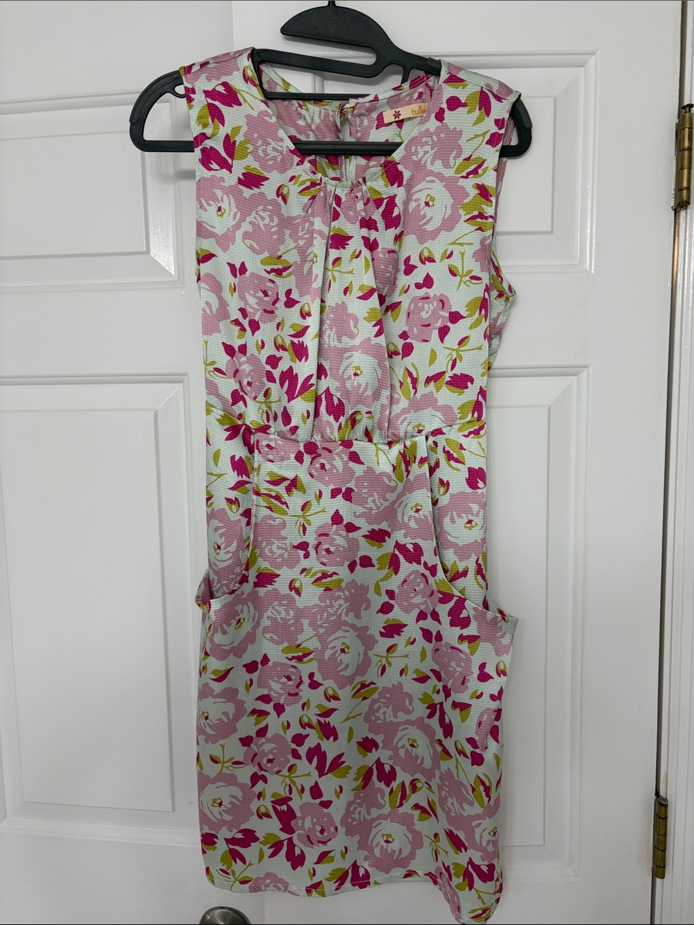 Tulle Floral Sheath Dress in Pink and Lime